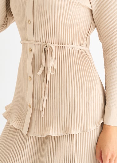 Gini London Beige Plisse Button Through Shirt