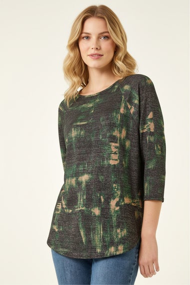 Roman Green Textured Printed Stretch Top