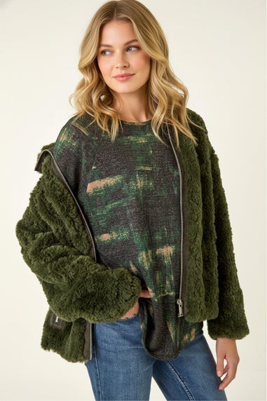 Roman Green Textured Printed Stretch Top