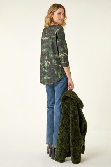 Roman Green Textured Printed Stretch Top
