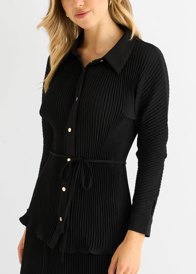 Gini London Black Plisse Button Through Shirt