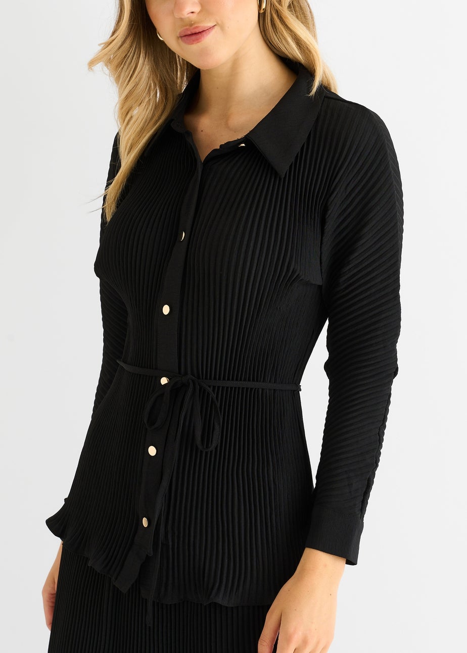 Gini London Black Plisse Button Through Shirt