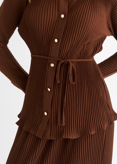 Gini London Chocolate Plisse Button Through Shirt