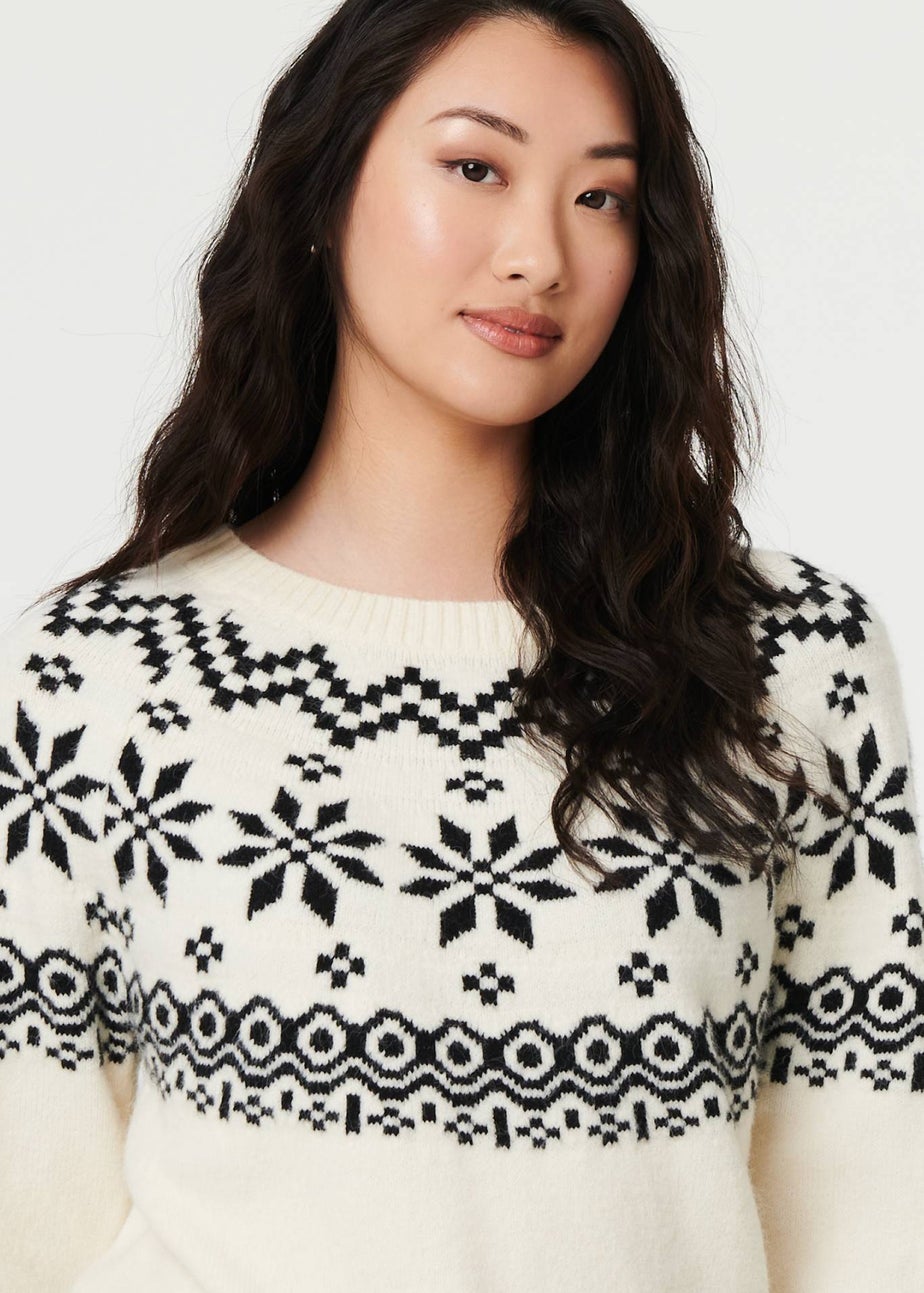 Izabel London White Fairisle Drop Shoulder Relaxed Jumper