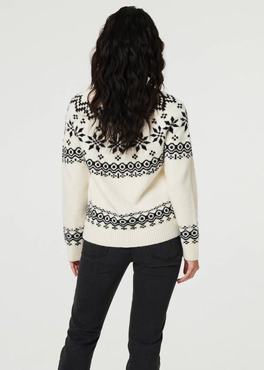 Izabel London White Fairisle Drop Shoulder Relaxed Jumper