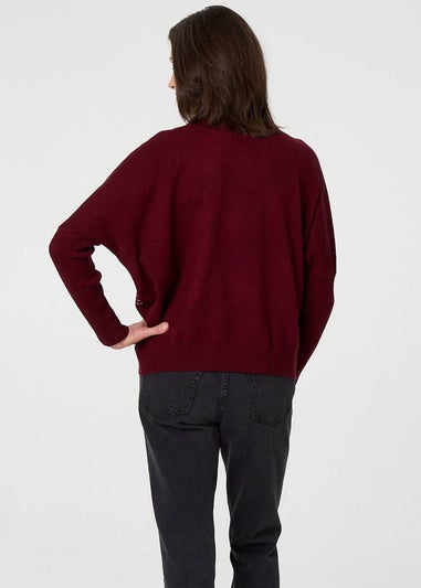 Izabel London Red Diamante Detail Batwing Sleeve Jumper