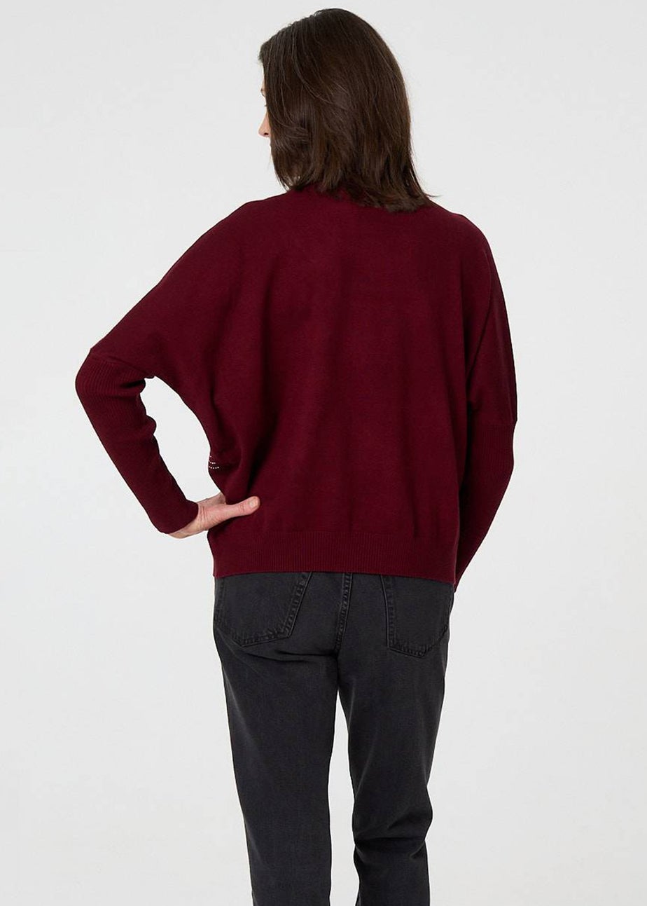 Izabel London Red Diamante Detail Batwing Sleeve Jumper