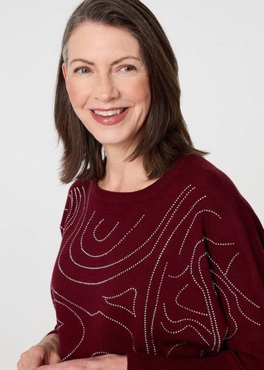 Izabel London Red Diamante Detail Batwing Sleeve Jumper