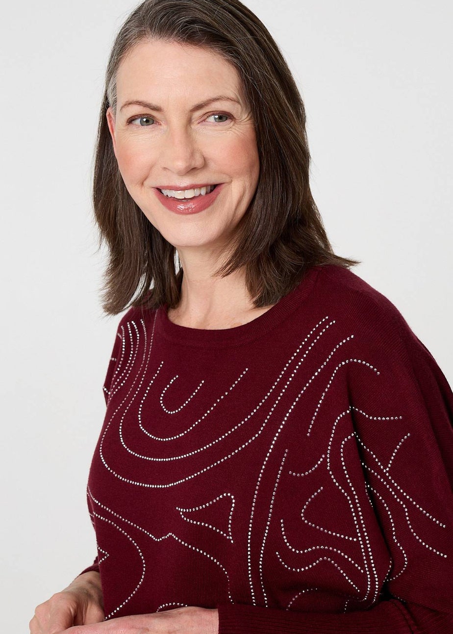 Izabel London Red Diamante Detail Batwing Sleeve Jumper