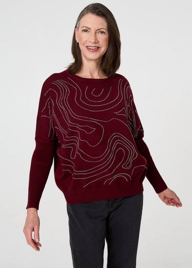 Izabel London Red Diamante Detail Batwing Sleeve Jumper