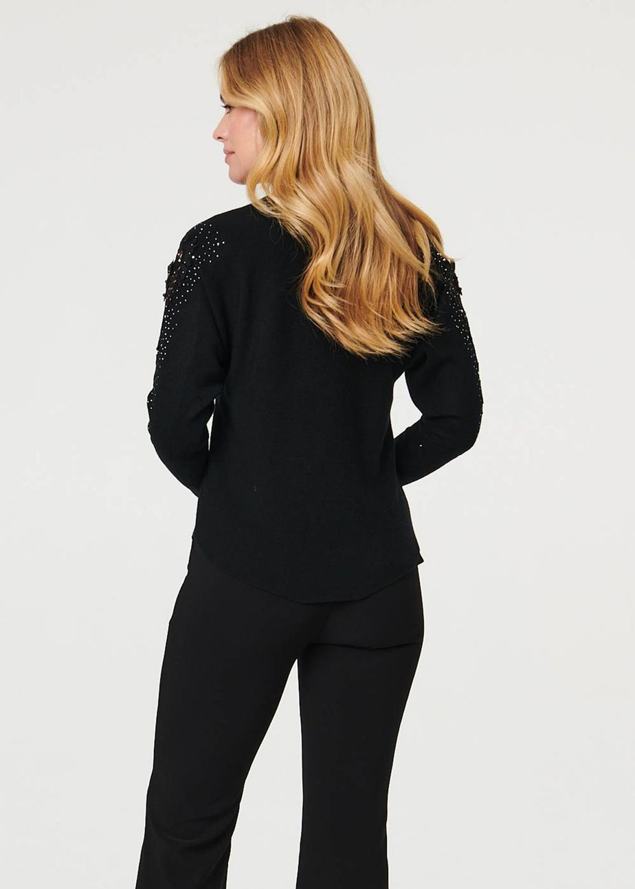 Izabel London Black Sparkly Lace Embellished Relaxed Jumper