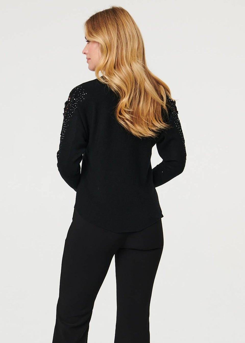 Izabel London Black Sparkly Lace Embellished Relaxed Jumper