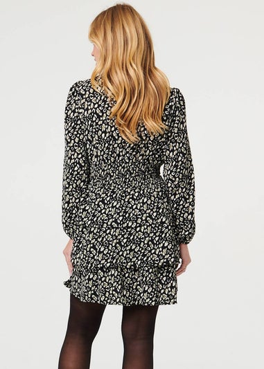 Izabel London Black Animal Print High Neck Short Dress