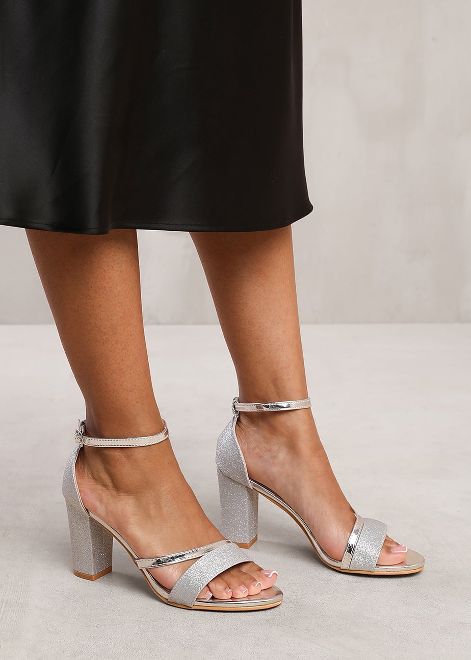 Wheres That From Perla Wide Fit Silver Block Heel Sandals