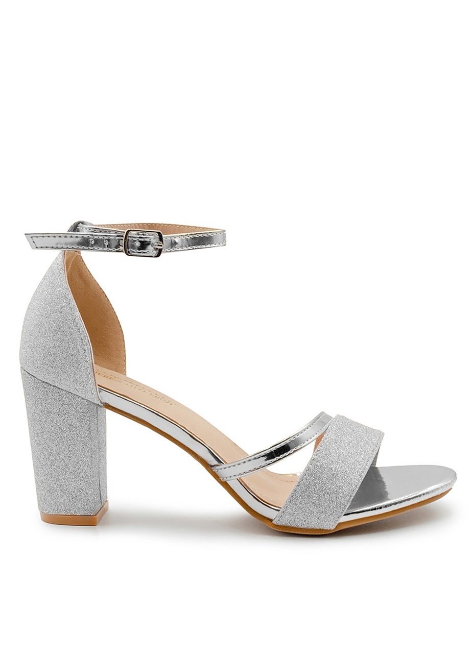 Wheres That From Perla Wide Fit Silver Block Heel Sandals