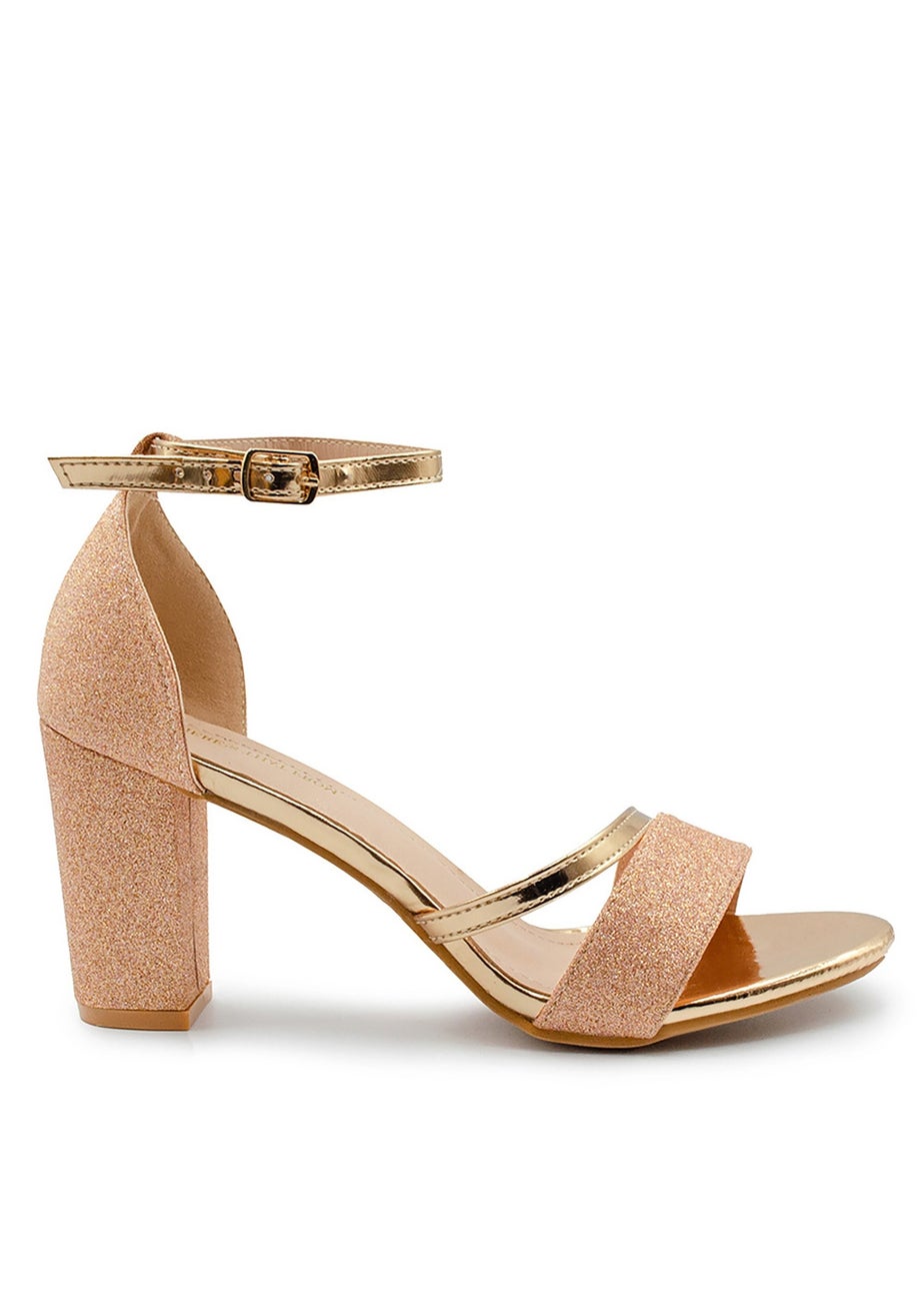 Wheres That From Perla Wide Fit RoseGold Block Heel Sandals