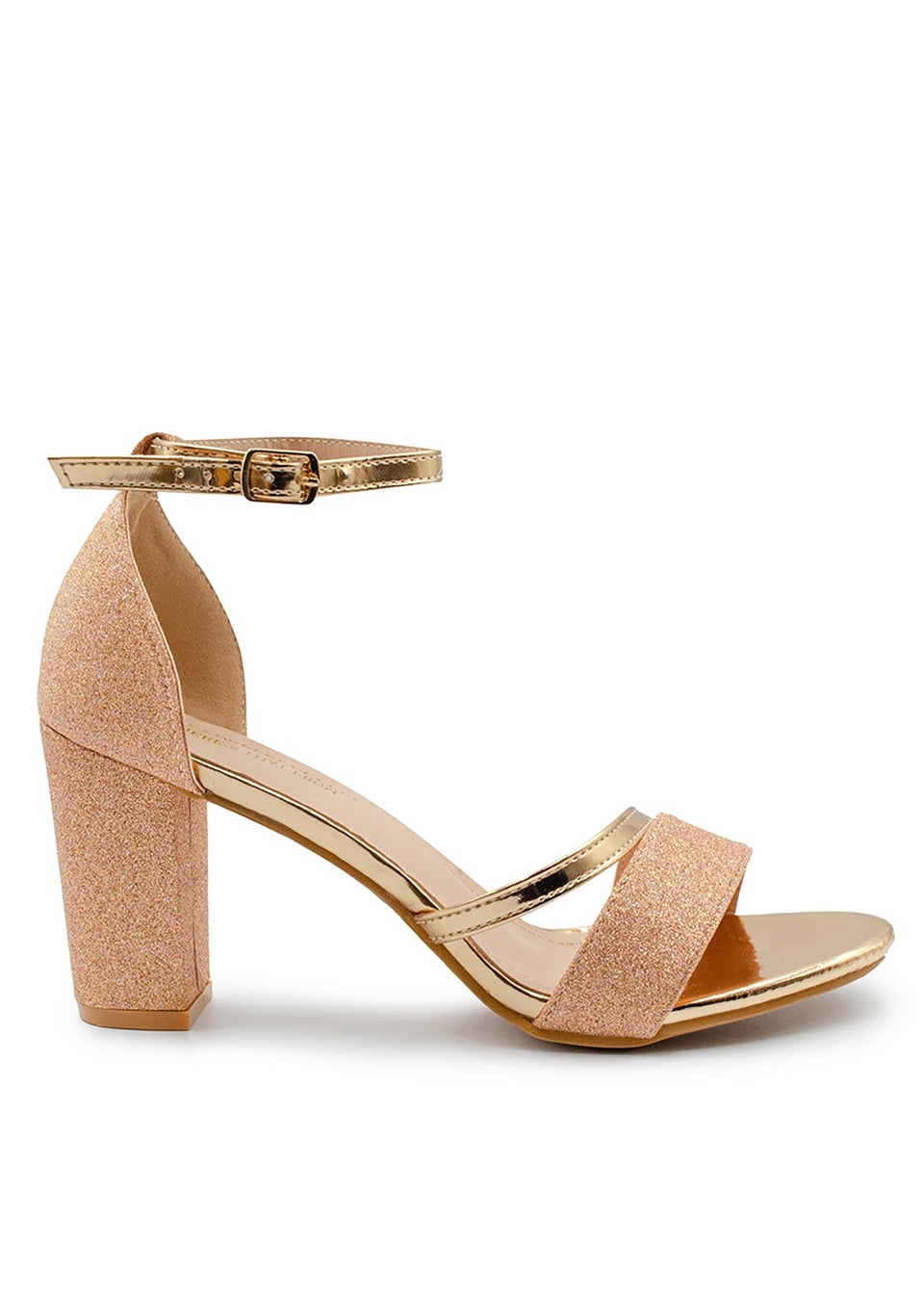 Wheres That From Perla Wide Fit RoseGold Block Heel Sandals