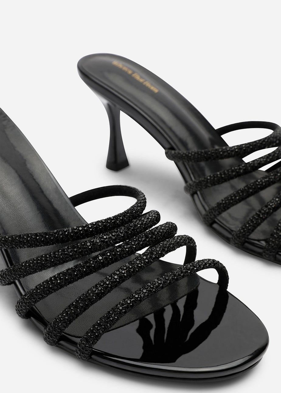 Where's That From Saskia Black Patent Diamante Front Strap Detail Court Heel