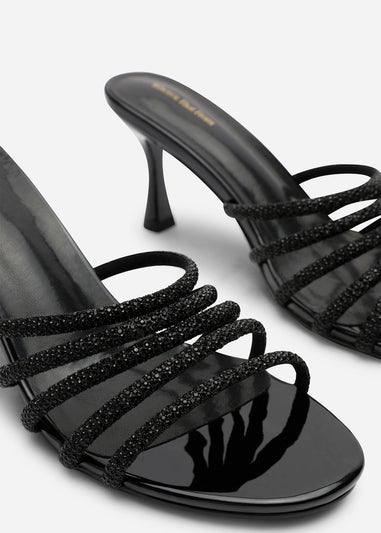 Where's That From Saskia Black Patent Diamante Front Strap Detail Court Heel