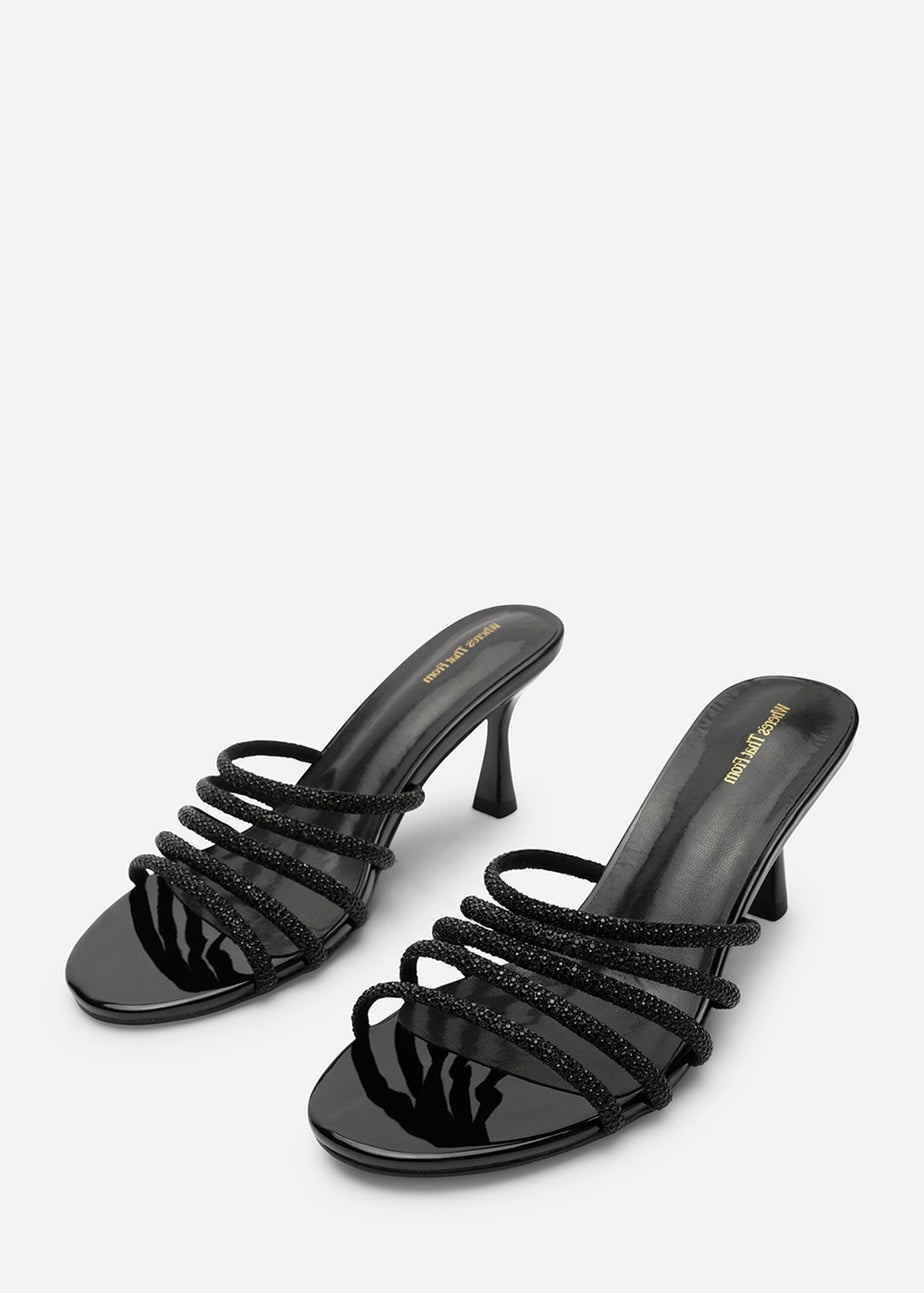 Where's That From Saskia Black Patent Diamante Front Strap Detail Court Heel