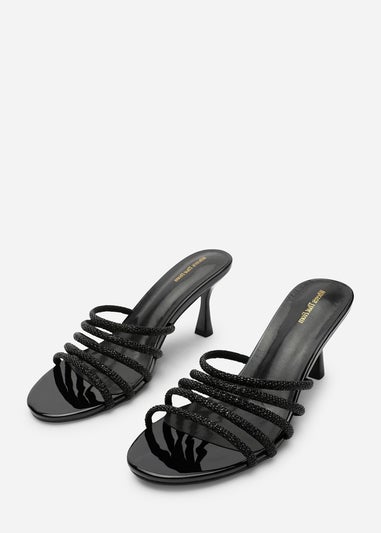 Where's That From Saskia Black Patent Diamante Front Strap Detail Court Heel
