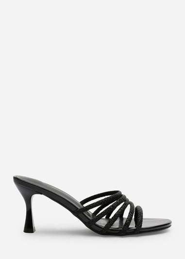 Where's That From Saskia Black Patent Diamante Front Strap Detail Court Heel