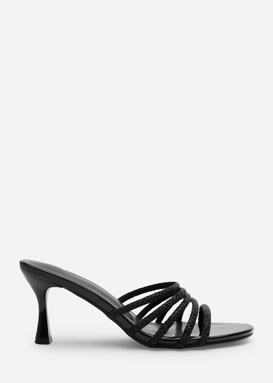 Where's That From Saskia Black Patent Diamante Front Strap Detail Court Heel