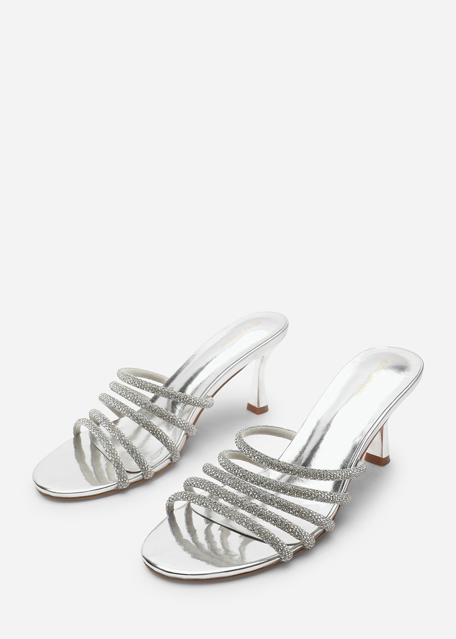 Where's That From Saskia Silver Diamante Front Strap Detail Court Heel