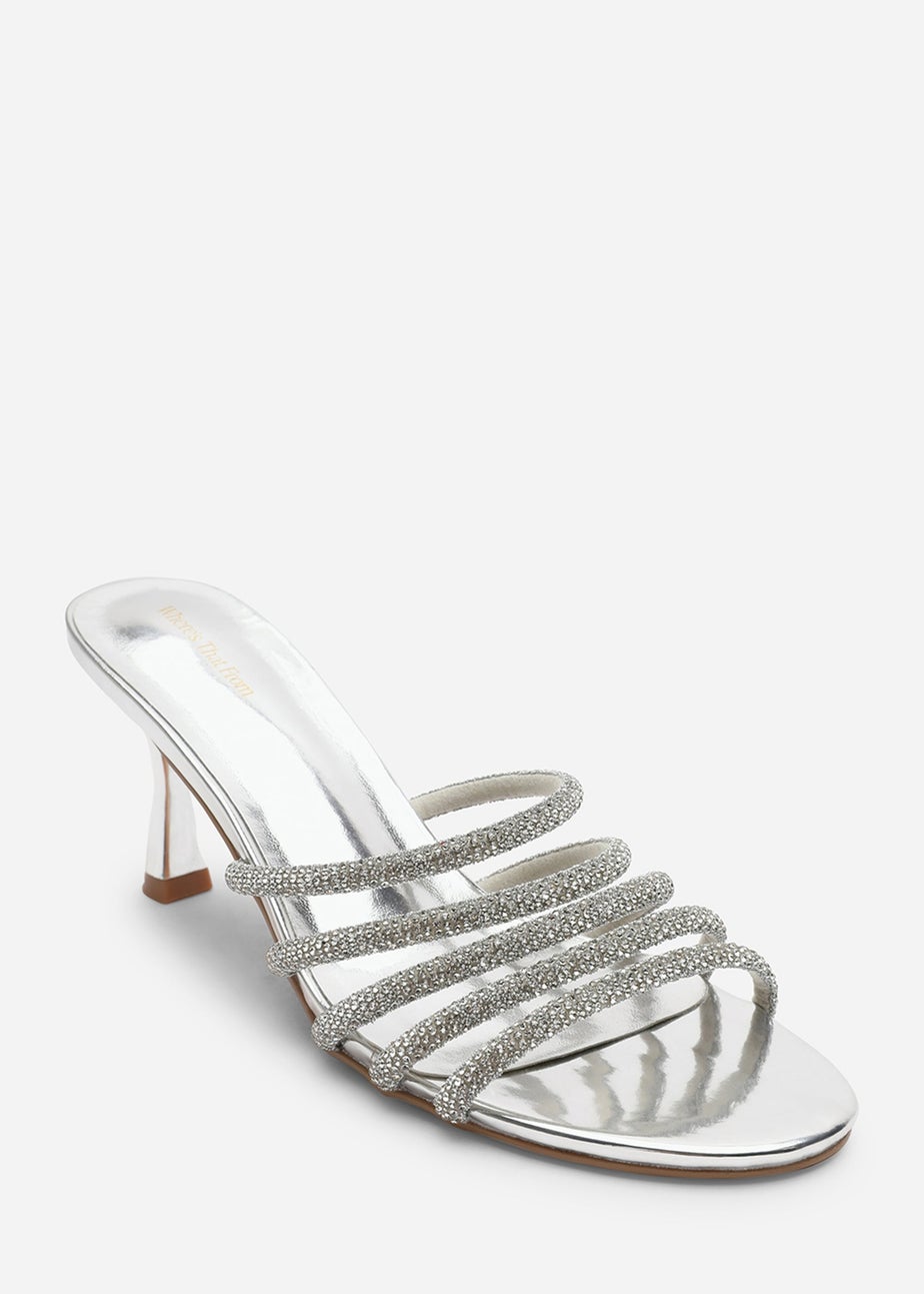 Where's That From Saskia Silver Diamante Front Strap Detail Court Heel