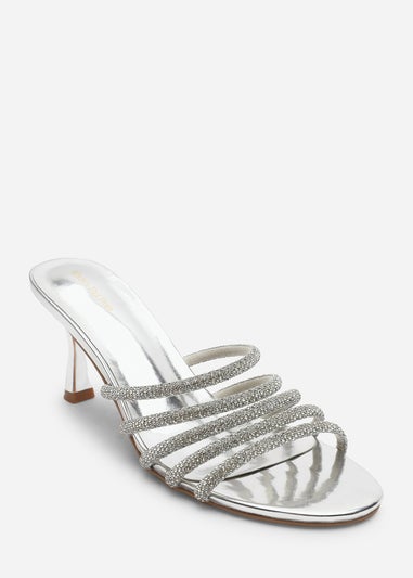 Where's That From Saskia Silver Diamante Front Strap Detail Court Heel