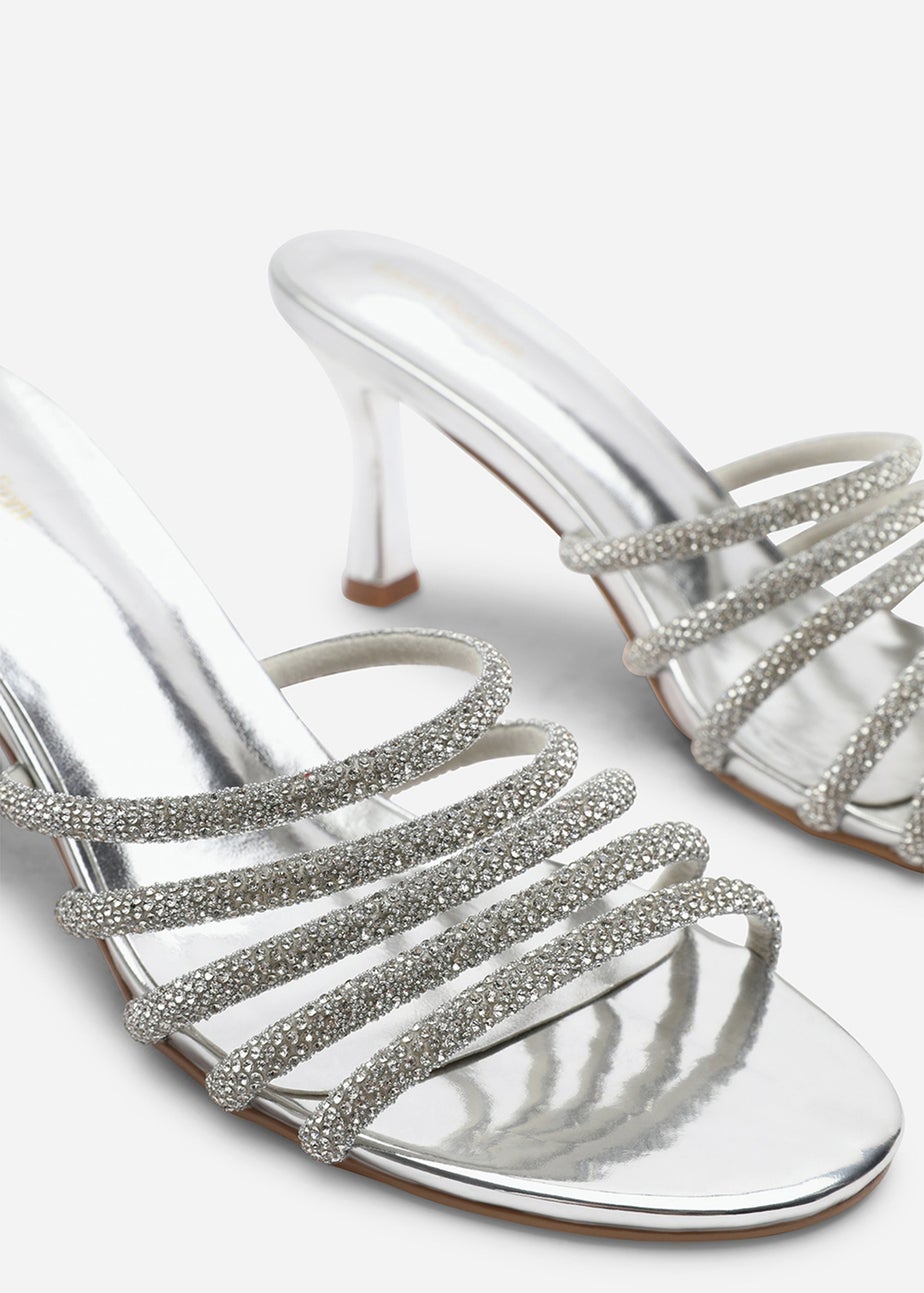 Where's That From Saskia Silver Diamante Front Strap Detail Court Heel