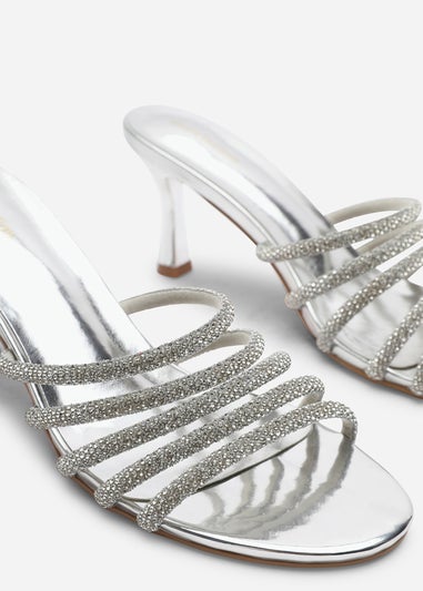 Where's That From Saskia Silver Diamante Front Strap Detail Court Heel