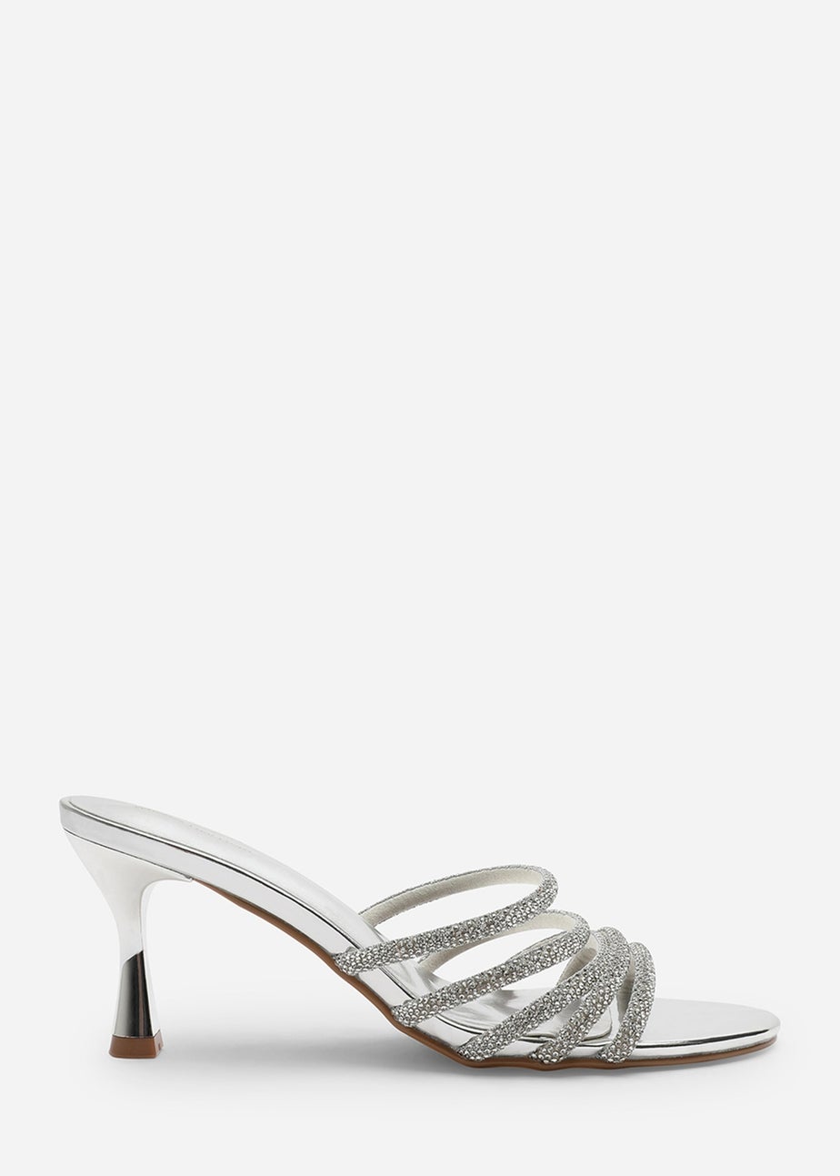 Where's That From Saskia Silver Diamante Front Strap Detail Court Heel