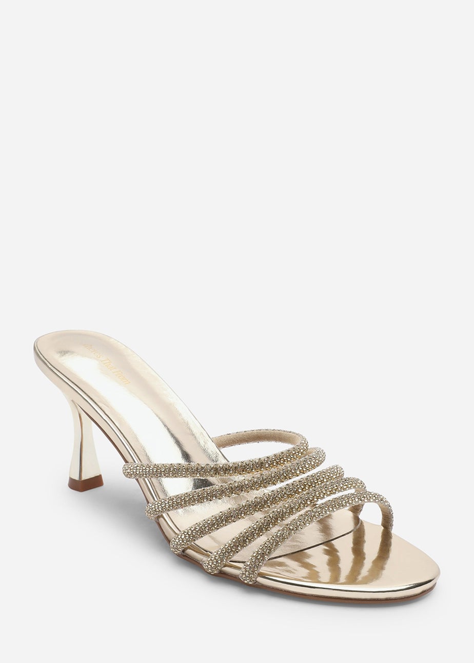 Where's That From Saskia Gold Diamante Front Strap Detail Court Heel