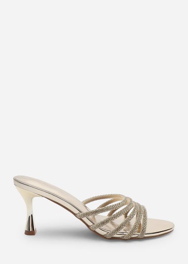 Where's That From Saskia Gold Diamante Front Strap Detail Court Heel