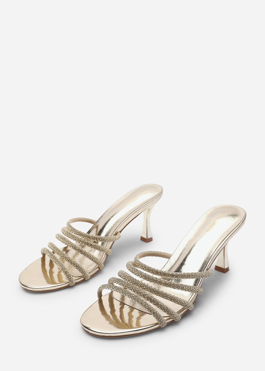 Where's That From Saskia Gold Diamante Front Strap Detail Court Heel