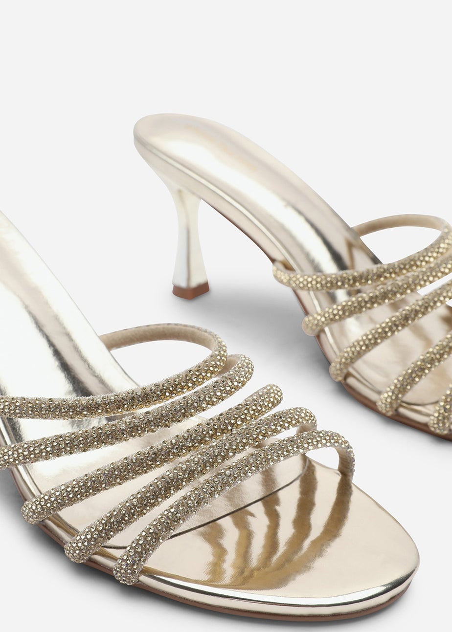 Where's That From Saskia Gold Diamante Front Strap Detail Court Heel