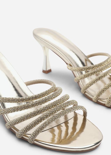 Where's That From Saskia Gold Diamante Front Strap Detail Court Heel