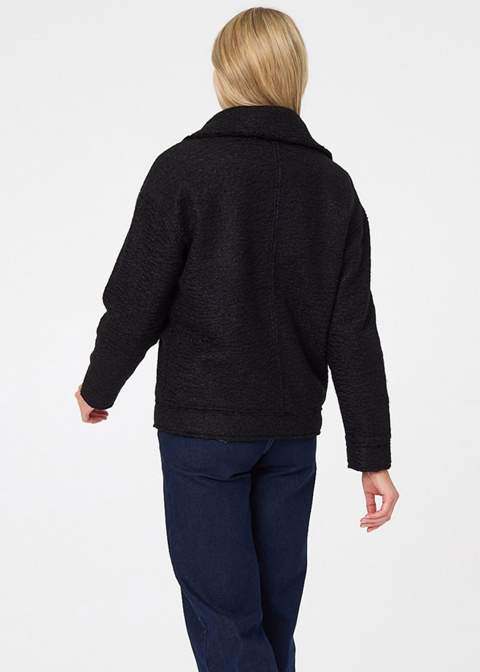 Izabel London Black Textured Asymmetric Biker Jacket