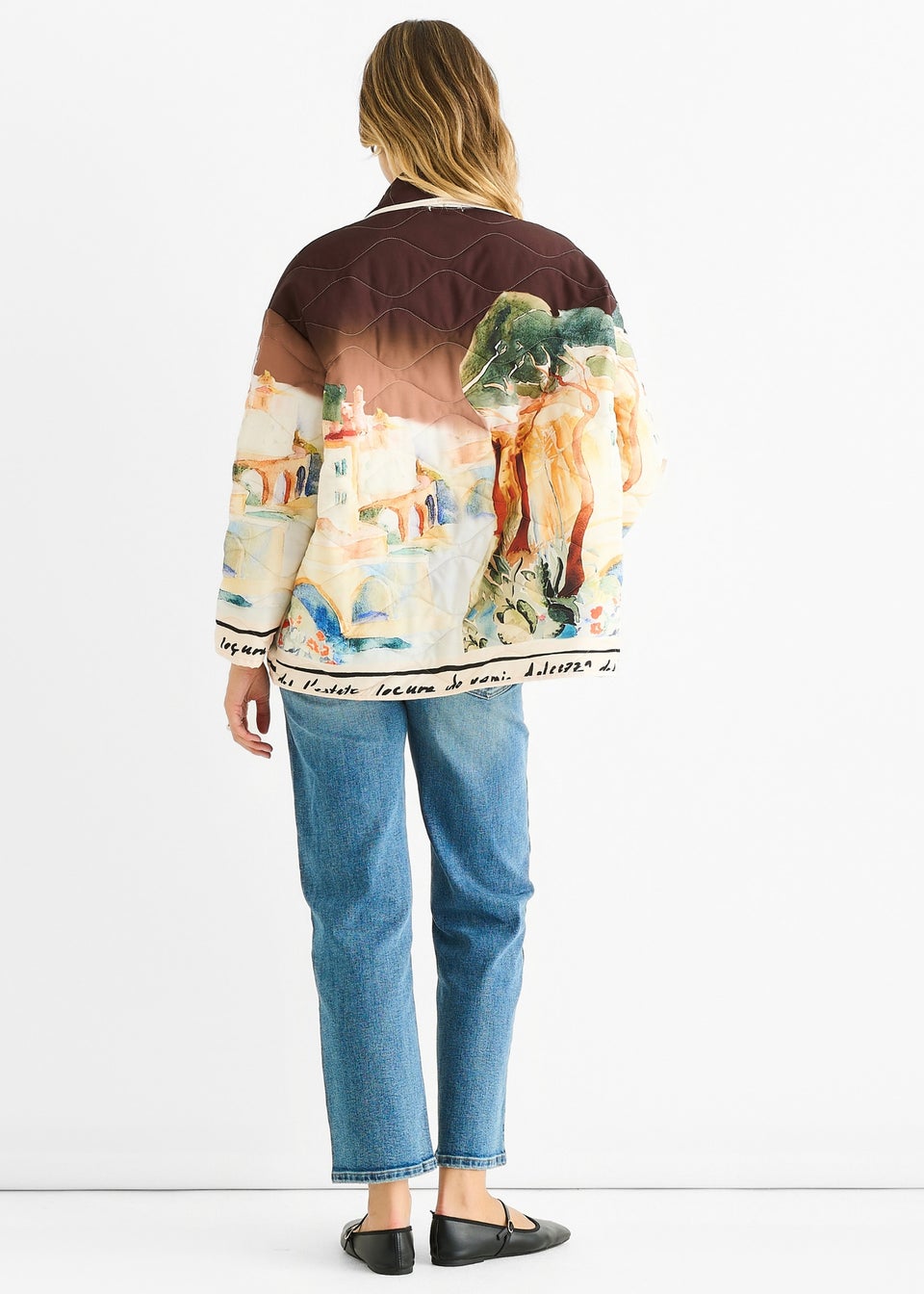 Gini London Chocolate Water Print Lightweight Quilted  Jacket