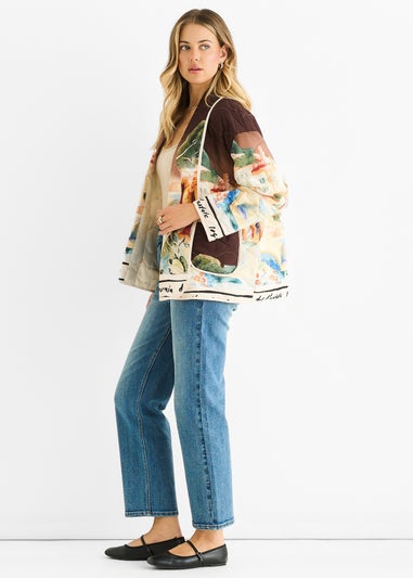 Gini London Chocolate Water Print Lightweight Quilted  Jacket