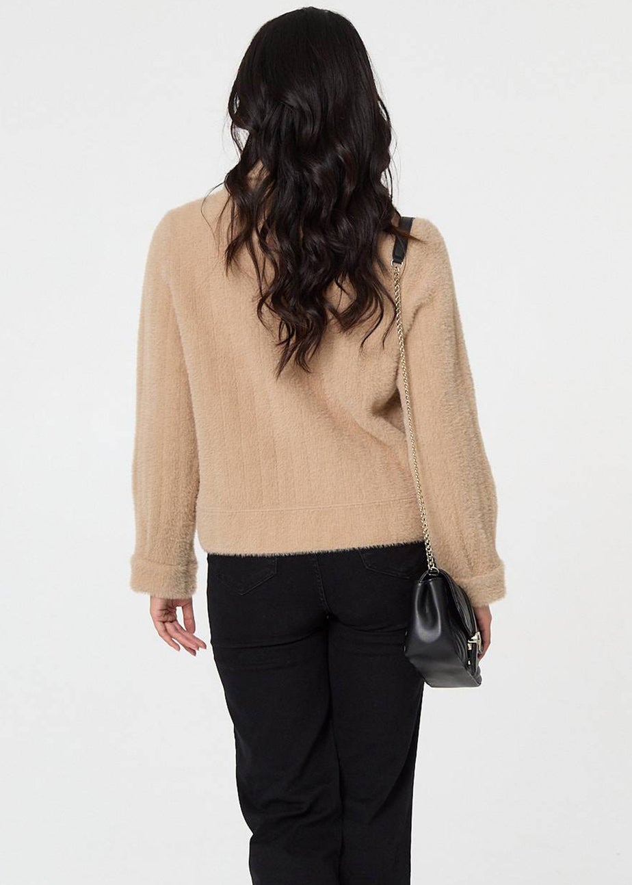 Izabel London Beige Textured Button Front Boxy Shacket