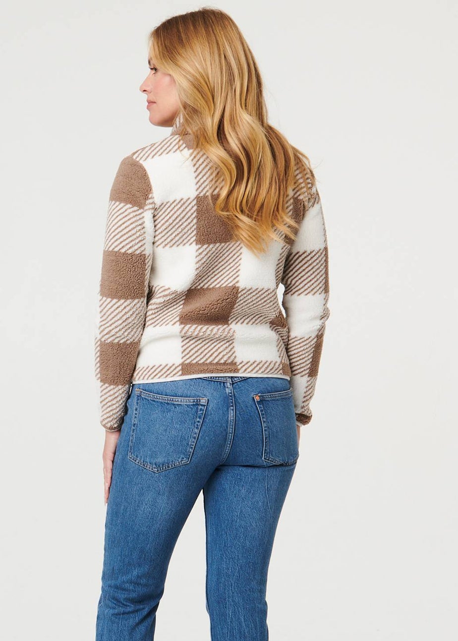 Izabel London Brown Checked High Neck Boxy Jacket