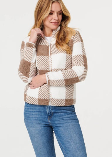 Izabel London Brown Checked High Neck Boxy Jacket