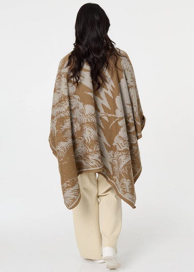 Izabel London Beige Printed Oversized Open Front Poncho