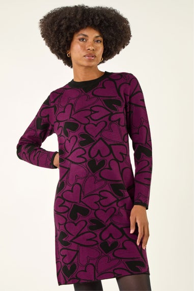 Roman Purple Jacquard Heart Knit Dress