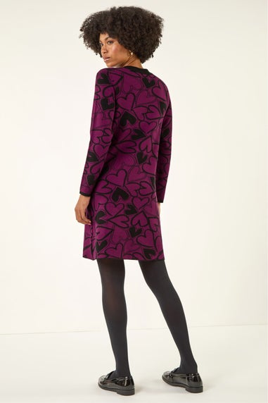 Roman Purple Jacquard Heart Knit Dress