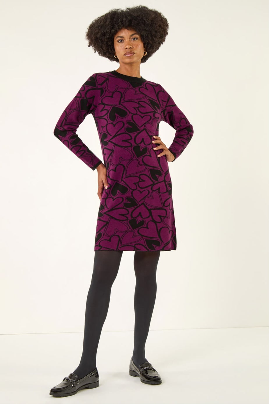 Roman Purple Jacquard Heart Knit Dress