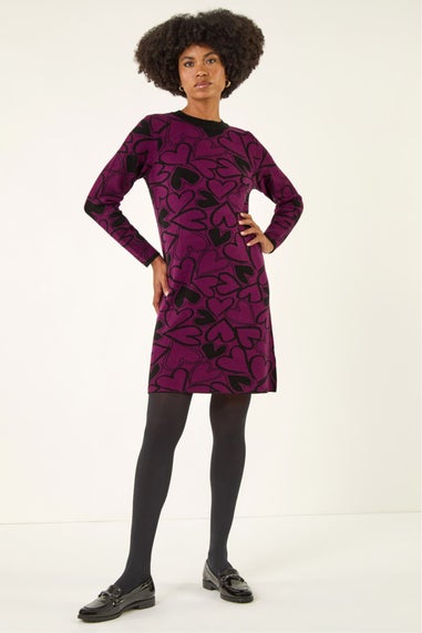Roman Purple Jacquard Heart Knit Dress