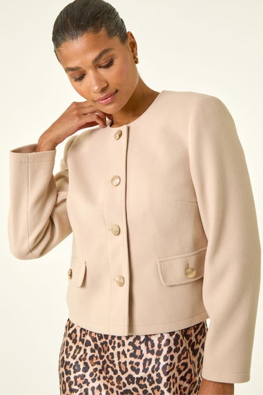 Roman Natural Buttoned Pocket Jacket